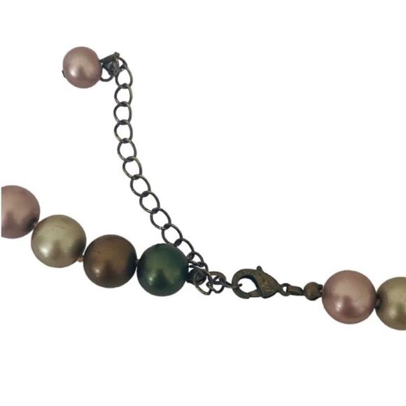Multicolor Faux Pearl Beaded Necklace Gold Tone Adjustable Length GUC - Picture 3 of 3